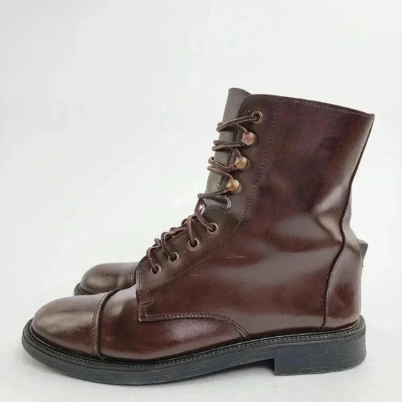 Vintage 90s Brown Leather Capped Toe Cottage Boots - 6 - Picture 1 of 11